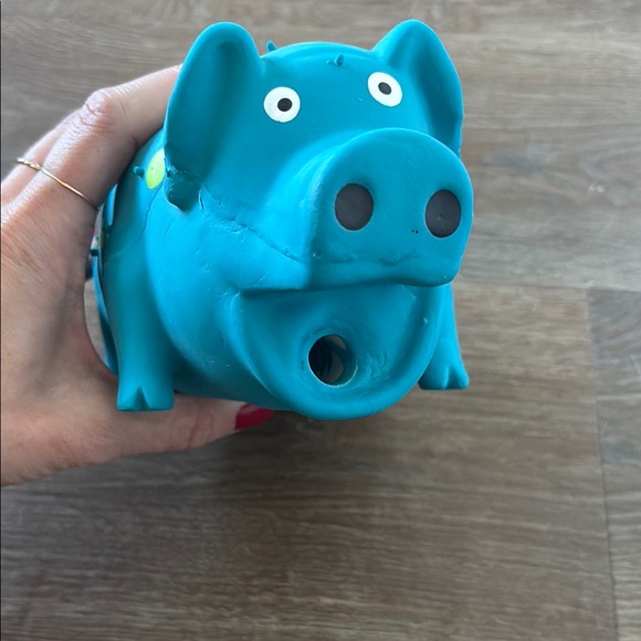 Teal Pig Dog Toy with Yellow Dots - Picture 2 of 5